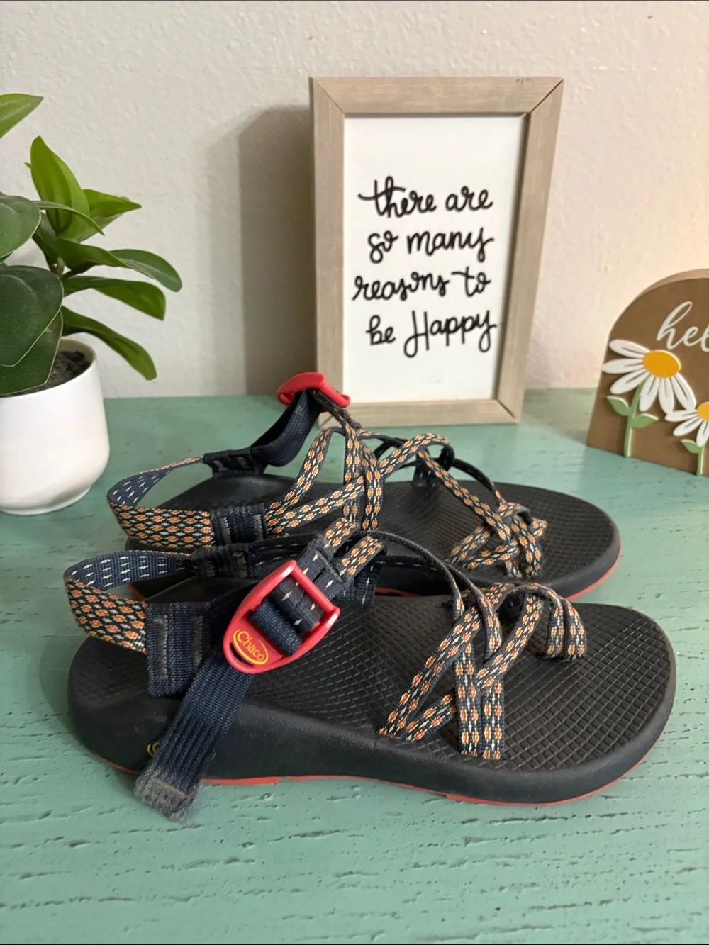 Chaco Wos Black Sandals with Orange Accents